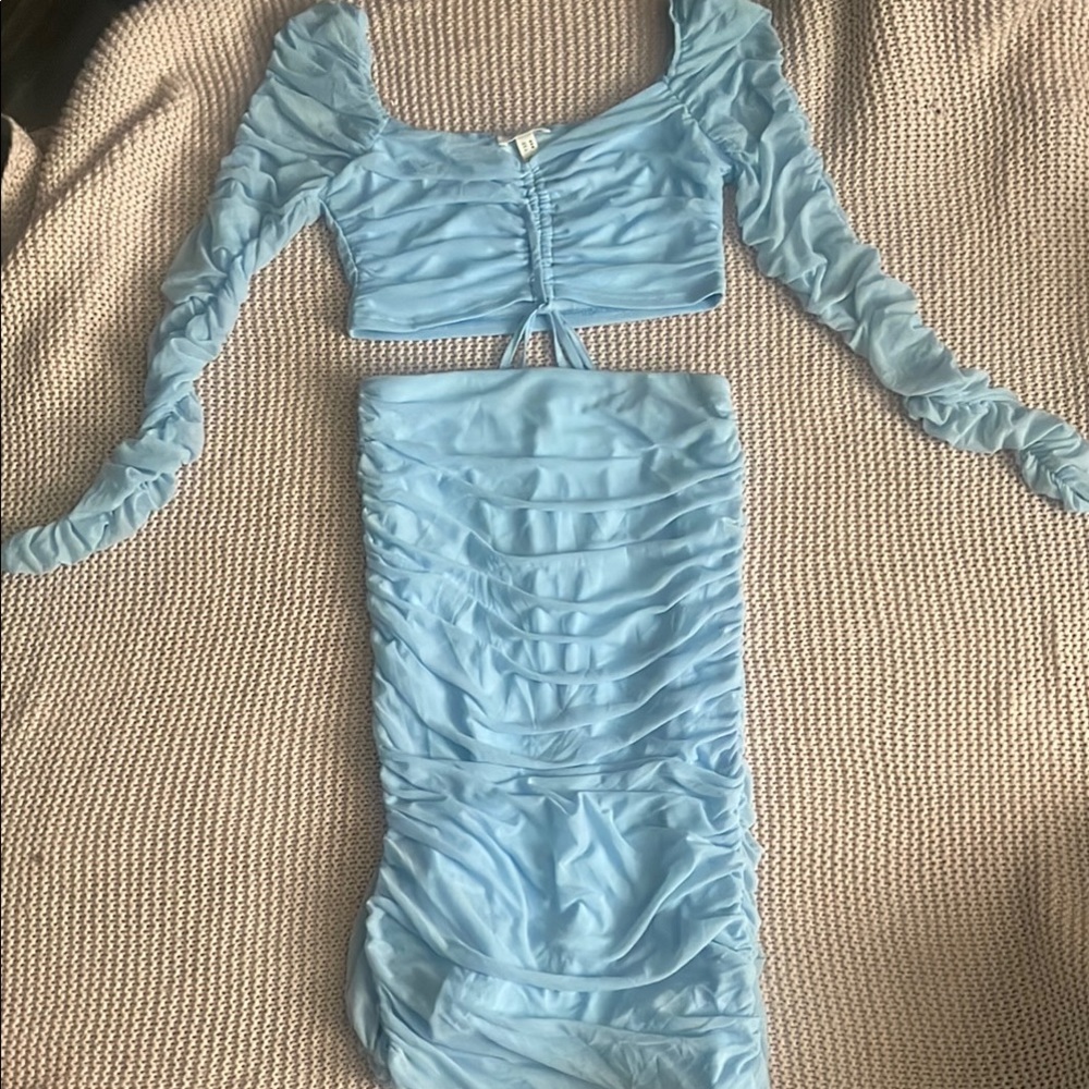 Privy Light Blue Ruched Two-Piece Set